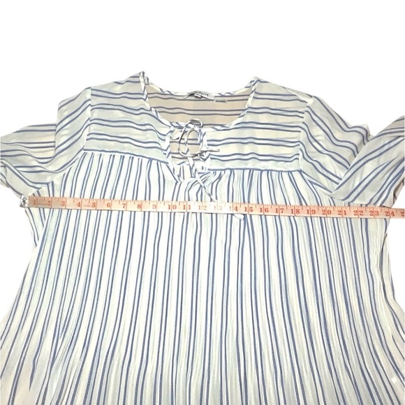 ROSE + OLIVE Poly Chiffon Semi Sheer Long Sleeve Micro Pleat Blouse Tie Front XL - Picture 6 of 9